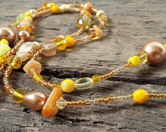 Long beaded Necklace yellow, yellow, long necklace, beaded necklace, long beaded necklace, gift for her, yellow necklace, boho necklace