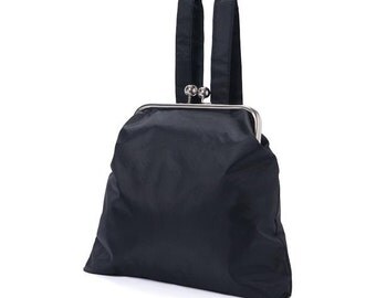 Thirsty - Handmade black waterproof waxed canvas backpack with snap closure