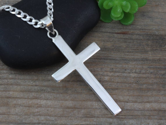 Mens Necklace Large Sterling Silver Cross Men Sterling Plain   Il 570xN.902811487 3vfn 