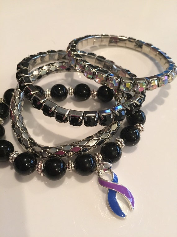 Rheumatoid Arthritis Awareness / Stack of Bracelets / Blue and