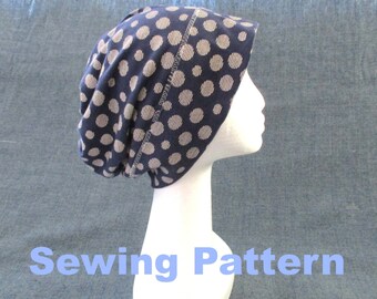 instant download women men slouchy slouch summer jersey beanie hat sewing pattern pdf, chemo hat pattern, boy girl beanie, small large sizes