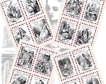 Lewis Carroll's Quotes from Alice in Wonderland Printables, POSTCARD SIZE, (3.5 x 5 Inch or 12.7 x 8.8 cm), 16 Total