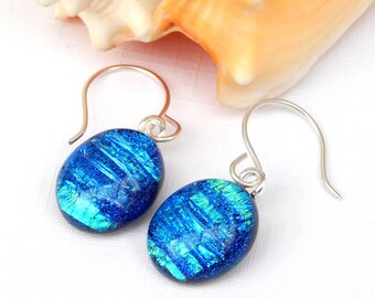 Danielle Gold Drop Earrings in Dichroic Glass