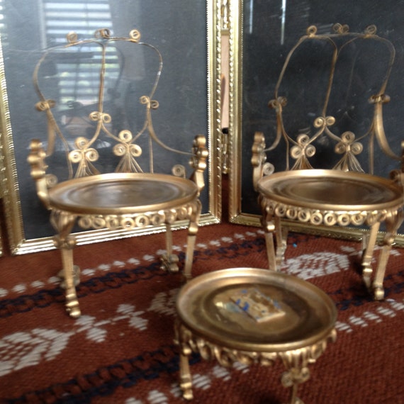 3 pc Tin Can Doll House Furniture Tramp Art Vintage Dollhouse
