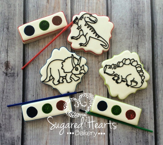 Dinosaur Coloring Book Paint Your Own (PYO) Birthday Party Favor Cookie