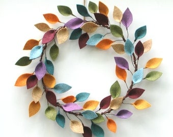 Larger Size! Modern Felt Leaf Wreath - Year Round Wreath - All Season Felt Wreath - 18" Size