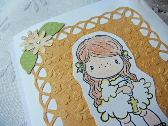 First Holy Communion Handmade Card, Holy Eucharist Card, Communion Card for Girl