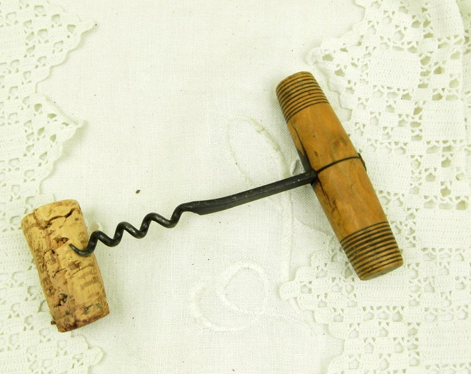Antique French Wooden and Metal Cork Screw / French Country Decor / Vintage Retro Home Interior / European / Wine / Man Cave / Drinking /
