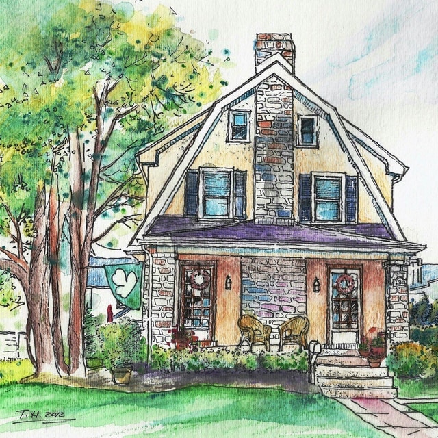 Custom Hand Painted House Home Portrait by HousePortraitsByTina