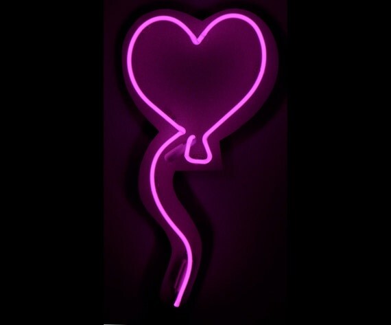 Neon Heart And Ballonn Art Wall Hanging Sculpture