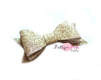 Light Gold Layered Glitter Bows- You Choose Quantity- DIY Headband Supplies- Glitter Bows- DIY Hair Bows- Fabric Bow- Big Bows- DIY Craft