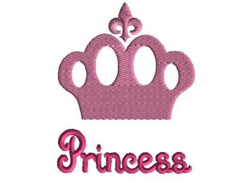 Princess Embroidery design, Princess Crown Embroidery Design, 3 sizes, filled stitch, girl embroidery, princess design