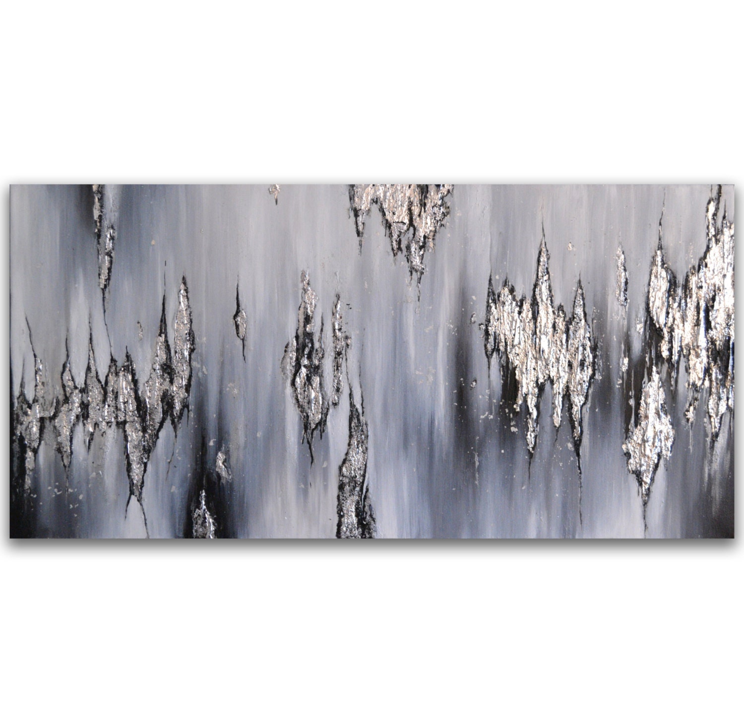 Modern Textured Art Unique Black White Silver Abstract