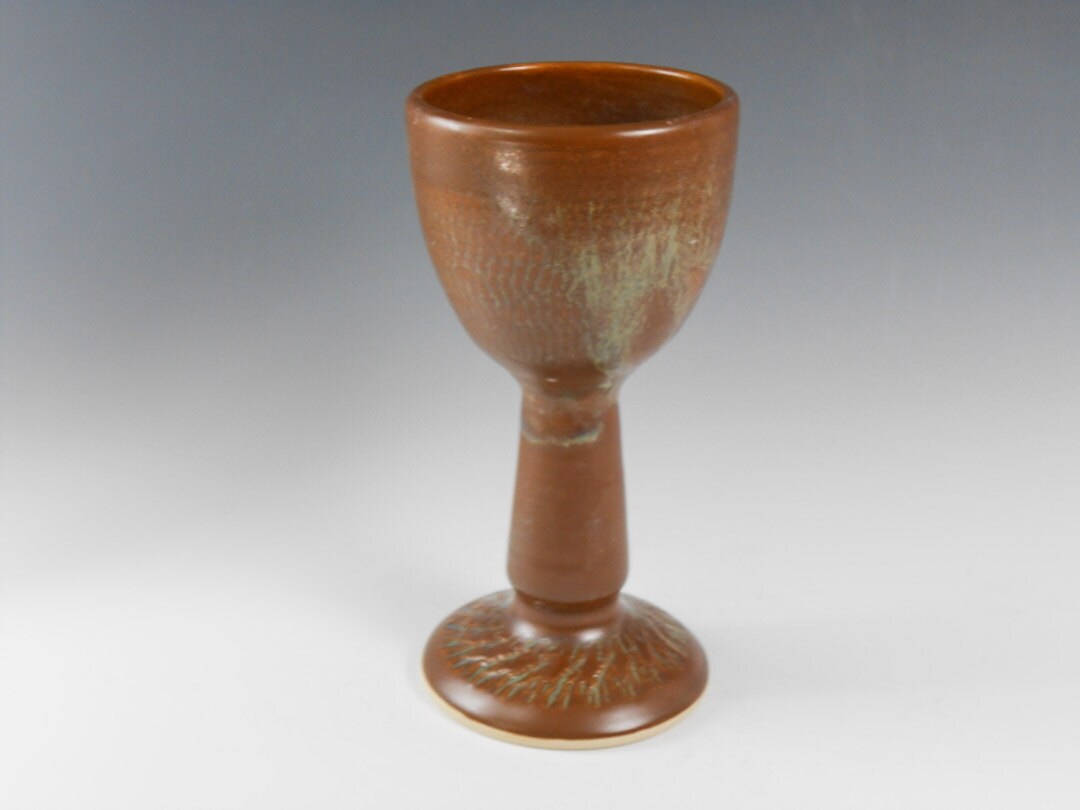 Rustic handmade pottery chalice brown blue ceramic chalice