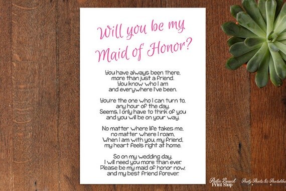 Will You Be My Maid of Honor Poem Wedding Printable