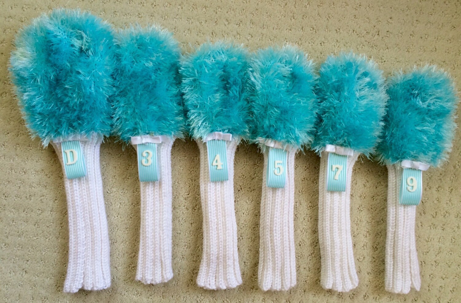 Turquoise Teal Furry Head covers