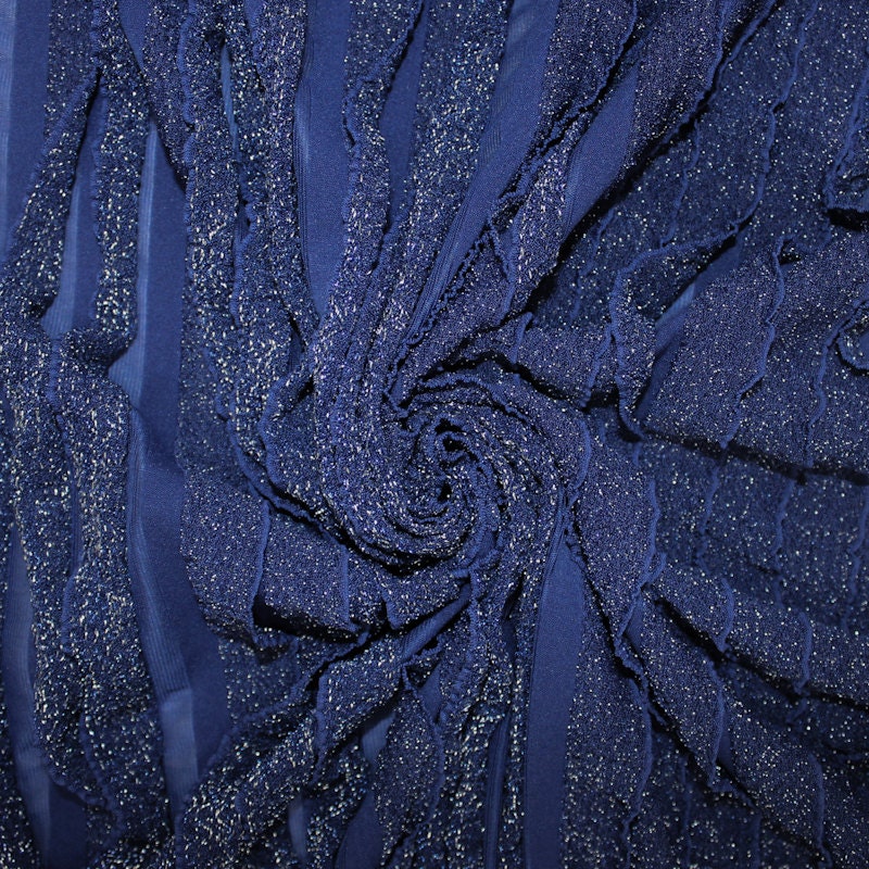 Midnight Sparkle Royal Blue Ruffle Knit Fabric by the yard