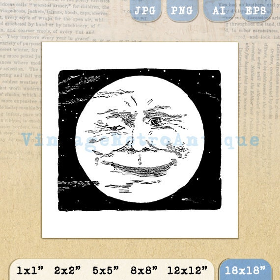 Digital Image Moon Face Printable Graphic by VintageRetroAntique