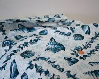 1950's Teal Novelty Print Sea Shell Print 100% cotton 2 Yards 17" by 36" wide