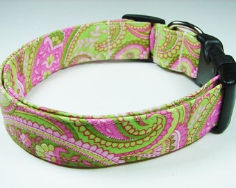 Charming Pink & Green Paisley Dog Collar