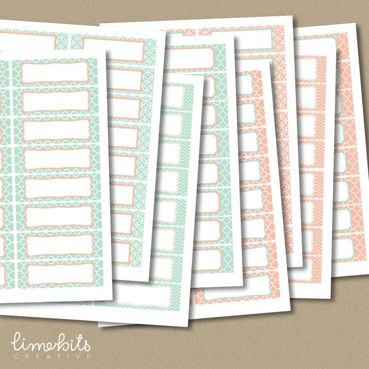 Printable & Editable Address Labels Mint/Coral by LimeBitsCreative