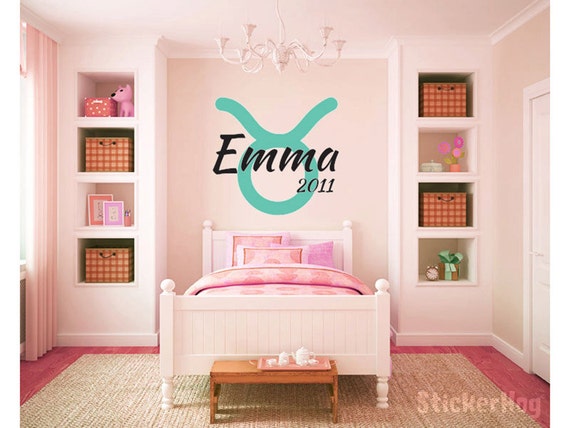 Custom Taurus Zodiac Sign Name Monogram Girls Boys Wall Decal