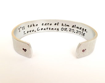Mother of the Groom Gift, Mother in law gift, Personalized Aluminum Bracelet. Perfect Thank You Gift by TheSilverSwings
