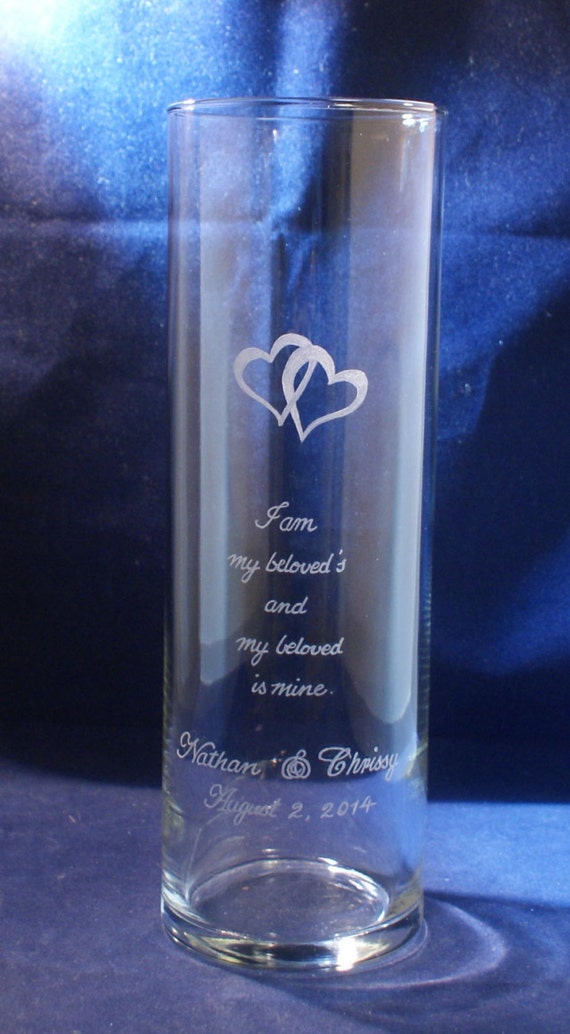 One Personalized Wedding Glass Vase 10.5 x 3 Engraved with