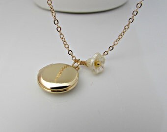 Locket Necklace, Gold Locket Necklace, Small Locket Necklace, Flower Necklace, UK Seller, Girl Gifts, Bridesmaid Gifts, Bell Flower Necklace