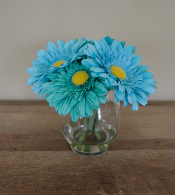 Light Blue & Teal Gerbera Daisy Silk Flower Arrangement in