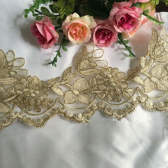 Items similar to gold alencon lace trim for bridal veil, wedding gown