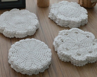 Lot 12 Hand Crochet White Round Doilies Cotton Snowflake Pineapple Floral Wedding Coasters 8" Sewing Appliques