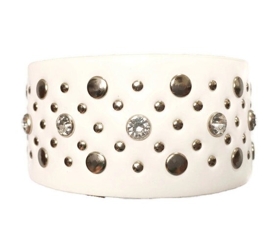 Womens bracelet wristband studded white cuff with studs and