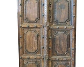 Antique Doors Brass Stars Indian Architecture Double Door 18c Teak Wood