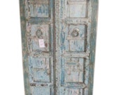 Antique Cabinet Distressed Reclaimed Blue Patina Storage Indian Furniture