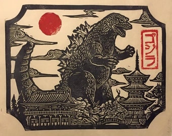 Godzilla in Japan Linocut