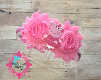 Peppa Pig Headband-Peppa Pig Birthday Bow-Peppa Fairy Bow-Peppa-Peppa Pig Party-Peppa Headband-Peppa Pig Hard Headband