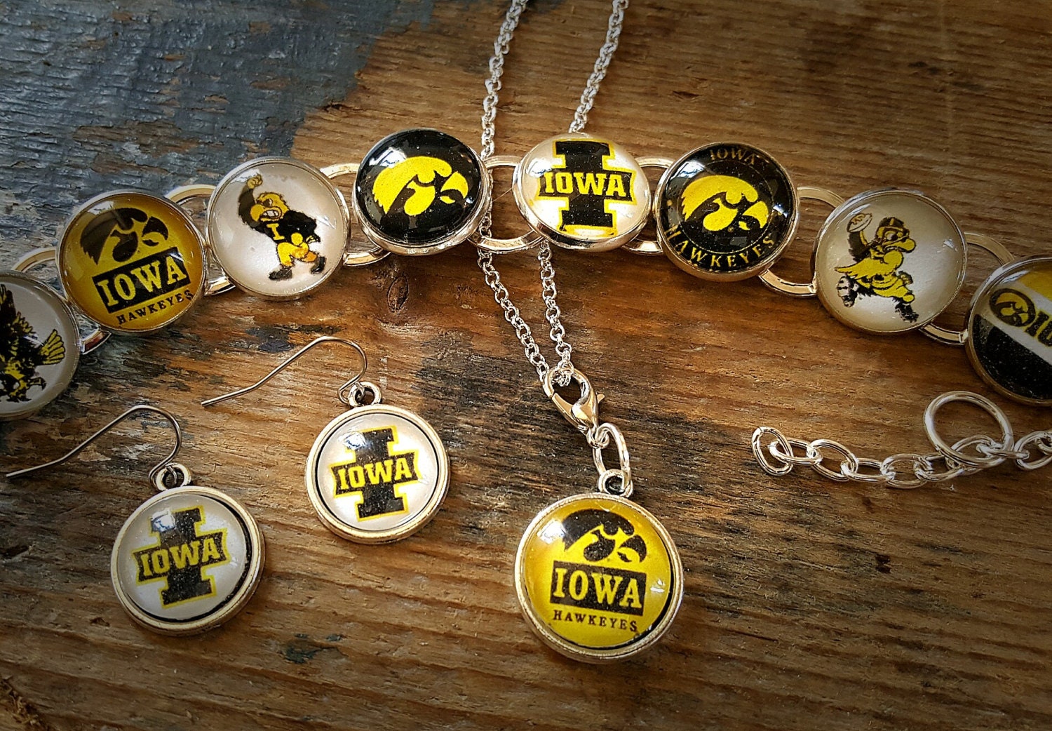 University of Iowa Hawkeyes Handmade Fan Jewelry Silver Plated