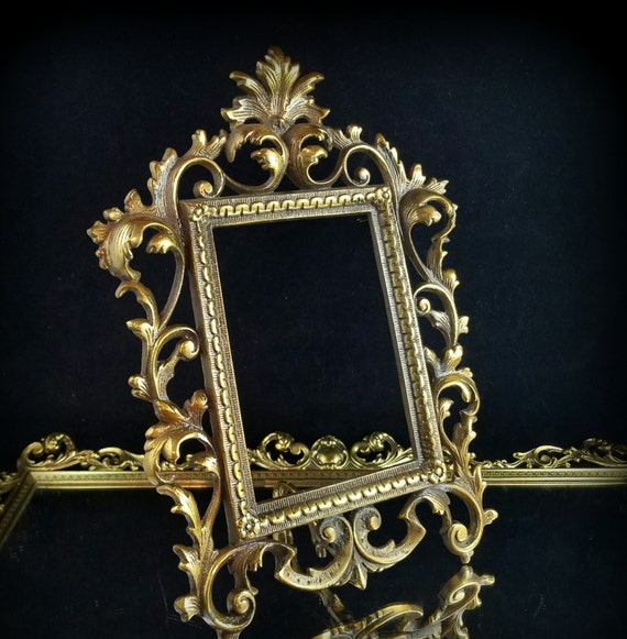 Items similar to Brass Frame Filigree Frame Vanity Mirror Easel Frame