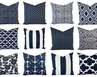 OUTDOOR Pillow - Navy and White Pillow Cover - Navy Blue Throw Pillow Cover - Navy Euro Sham - Decorative Pillow - Blue Patio Pillows