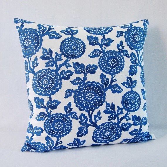 Royal Blue Floral Pillow Cover Decorative Throw Cobalt Blue