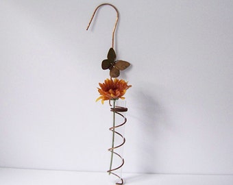 Hanging Copper And Glass Bud Vase / Test Tube Bud Vase