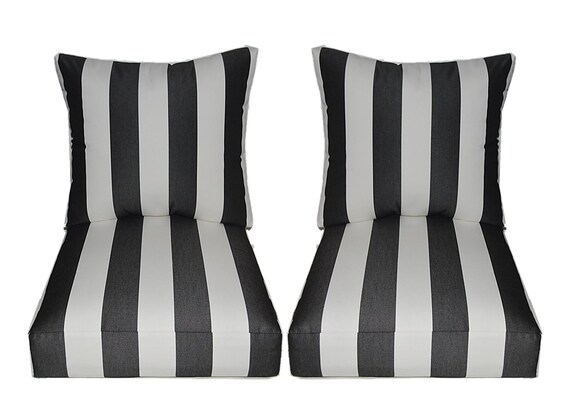 Sunbrella Cabana Classic Black And White Stripe Cushion Sets