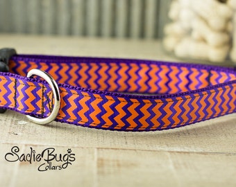 Clemson Tigers Chevron Dog Collar - Purple and Orange football dog collar