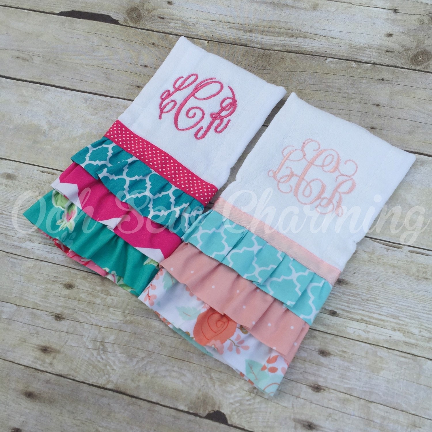Ruffle Monogrammed Burp Cloth/Keepsake