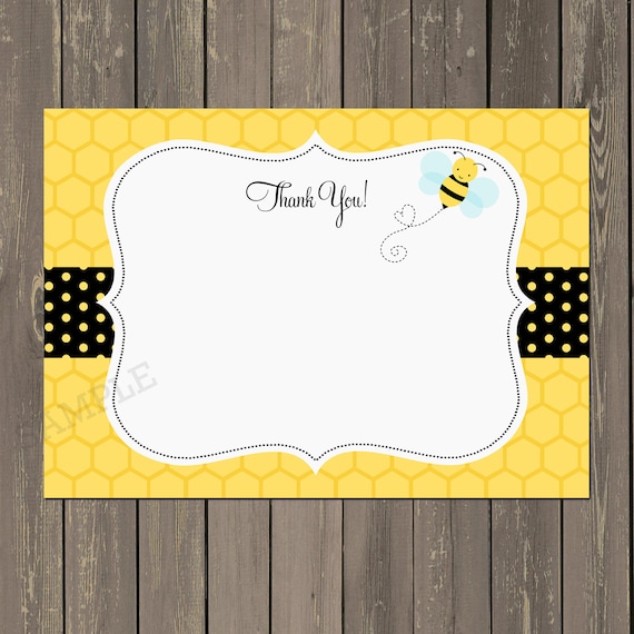 Bee Thank you Card, Bumble Bee Shower Thank you card, Yellow and Black Thank you, Instant Download Il_570xn