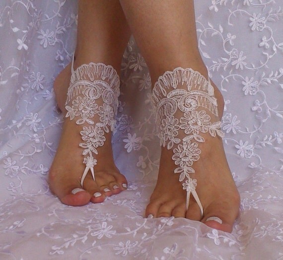 Free ship bridal anklet, ivory lace anklet, Beach wedding barefoot sandals, bangle, wedding anklet, anklet, bridal, wedding