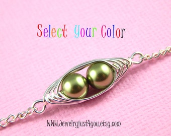 Two Peas in a pod Bracelet, Peas in a pod jewelry, pea pod bracelet,Select your color