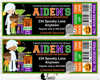 Kids Halloween Party Invitation, Kids Halloween Birthday Invitation, Halloween Ticket Invitation- Digital File