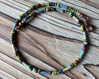 Bohemian Anklet Featuring Picasso Seed and Bugle Beads, ankle bracelet, boho, bohemian, hippie, boho ankle bracelet, bohemian ankle bracelet